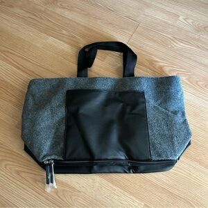 NEW DSW Gray Felt Black Faux Leather Weekender Travel Bag